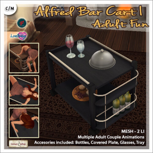 Velvet Whip - Alfred Bar Cart & Alard French Bed.